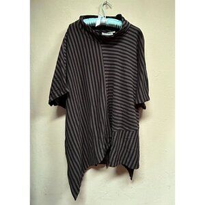 Eleven Stitch Womens Striped Asymmetric Tunic Top One Size Cowl Neck Lagenlook